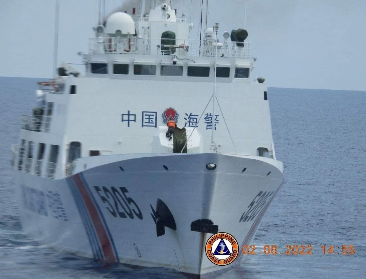 A Chinese coast guard ship is seen at the Second Thomas Shoal, 105 nautical miles off Palawan, Philippines, on August 2, 2022 in this handout image. PHOTO: Reuters