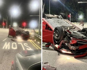 Private-hire driver takes a rest by roadside, a car crashes behind him seconds later