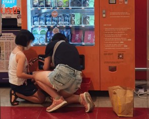 Woman caught filling basket with samples from vending machine at AMK Hub
